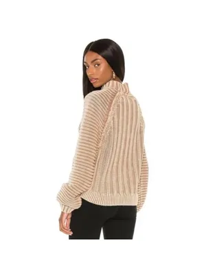 Free People Tan Knitted Chunky Cropped Sweater, Medium thumbnail 7