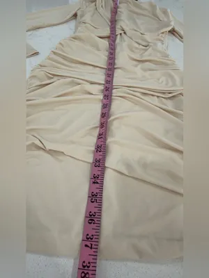 Missguided Nude Long Sleeve Ruched Cutout Midi Dress thumbnail 5