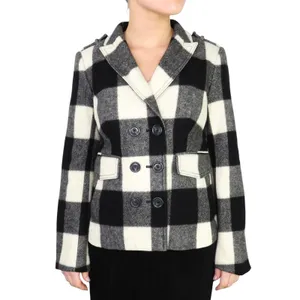 Banana Republic Black & White Plaid Checkered Wool Peacoat Extra Small XS thumbnail 3