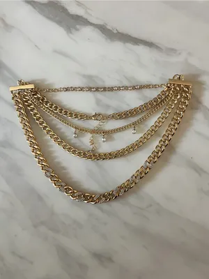 Source Unknown Gold Tone Layered Chain Statement Necklace Rhinestone Teardrop Bib thumbnail 5