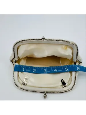 Vintage Beaded Pearl Kisslock Clutch Off-White Silver thumbnail 6