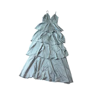 NWT Lulus‎ Going with Elegance Slate Blue Satin Tiered Gown Size Small Formal thumbnail 4