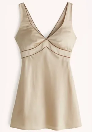 NEW ABERCROMBIE & FITCH Satin Champagne Slip Mini Dress thumbnail 1