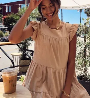 12th Tribe Coastal Town Soft Taupe Tiered Babydoll Dress thumbnail 1