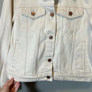 Marine Layer Women's Cream Denim Jean Jacket Embroidered Shoulder White Medium thumbnail 4