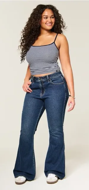 Hollister Curvy High-Rise Dark Wash Flare Jeans SIZE 4 SHORT thumbnail 1