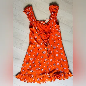 Free People Like a Lady Printed Mini Orange Dress Open Tie Back, Sz M thumbnail 9