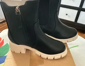 Black boots girls grunge style cute casual white soles size 13 thumbnail 1