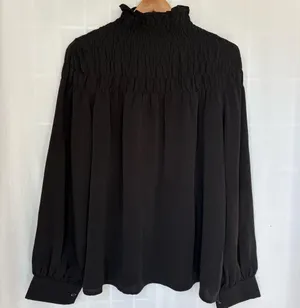 Patrizia Luca smocked high neck long sleeve blouse black thumbnail 1