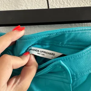 Amanda Uprichard Faux Leather Teal High Waisted Jane Shorts thumbnail 4