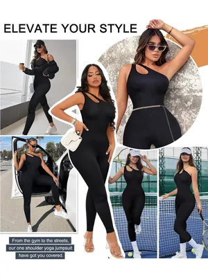 Amazon TrainingGirl Women’s Sports Jumpsuit One Shoulder Black Medium thumbnail 8