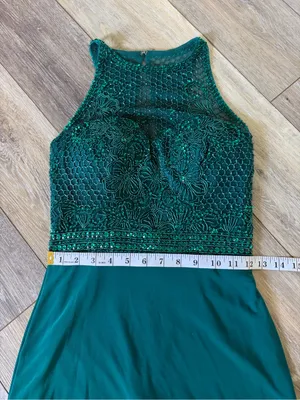 Sherri Hill Teal Beaded Halter Prom Gown with Side Slit thumbnail 12