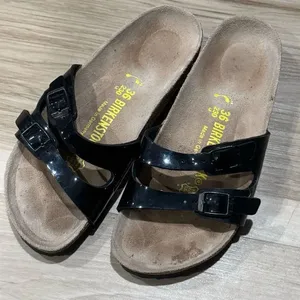 Birkenstock Ibiza Sandals Black Tan Slide On Women’s 5.5 (36) thumbnail 1