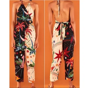 Farm Rio NWT Macacao Patch Zodiac Halter Jumpsuit Multi Color Astrological GG XL thumbnail 2