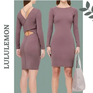 Lululemon Contour Dress Nulu Dusty Pink Antique Bark Long Sleeve Cutout Back 4 thumbnail 2