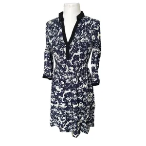 Anthropologie Edme & Esyllte Sketchbook Shirt Dress Blue White Smocked size 6 thumbnail 9