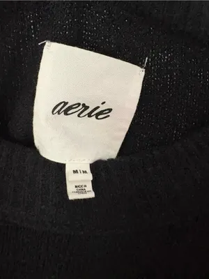 Aerie Womens Black cream Striped Crewneck Oversized Knit Sweater pullover sz M thumbnail 4