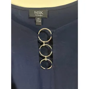 MSK Dress Women 2X Navy Blue NEW O-Ring Hardware Short Sleeve‎ Knee Length thumbnail 3