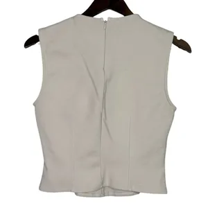 Zara Sleeveless Detailed Lining Fitted Classy Blouse Top Back Zip Up L Beige thumbnail 14
