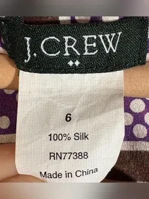 J. Crew Dress Sz 6 Purple Brown‎ Geometric Print 100% Silk Luxury Polka Dot Midi thumbnail 6