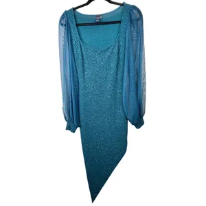 WINDSOR Teal Green Make It Shimmer Glitter Asymmetric Sheer Midi Dress Small thumbnail 5