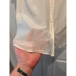 GAP Silk Cotton Blouse Womens 14 Ivory Button Up Short Sleeve Lightweight Top‎ thumbnail 3