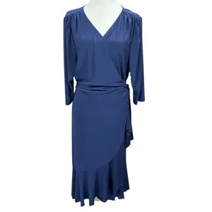 Kiyonna Whimsy Ruffled Midi Wrap Dress Blue 2X Plus Size Flounce Fit Flare $98‎ thumbnail 2