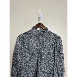 Maje Lilanaise Floral Sheer Ruffle Neck Long Sleeve Top Size 2 US Medium thumbnail 2