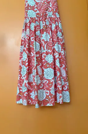 Zara Coral Multi midi drop waist dress in S thumbnail 2