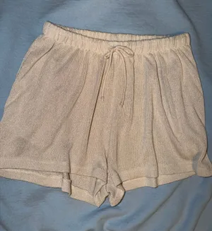 Zara Knit Drawstring Women's Shorts in Light Cream thumbnail 1