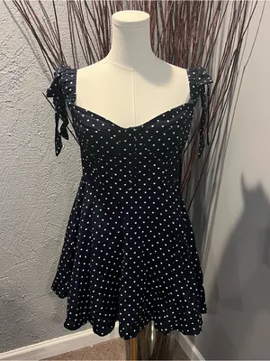 🌼Megan Maroney Navy Blue Polka Dot Off The Shoulder Dress🌼 thumbnail 2