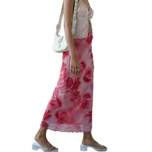 NWT Urban Outfitters UO Wave Maxi Mesh Skirt Pink Floral Size Large thumbnail 2