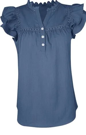 Blue Ruffle Sleeve Blouse thumbnail 2