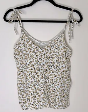 NWT Abercrombie & Fitch Cream & Yellow Floral Tie-Strap V-Neck Tank Flowy‎ XS thumbnail 1