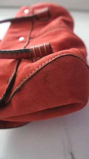 Mini flap over purse handback pocketbook velvety bag in red. thumbnail 8