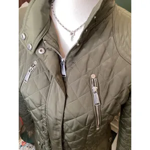BCBGeneration Quilted Utility Jacket Women Small Olive Green Excellent Moto Zip‎ thumbnail 2