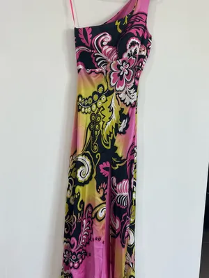 Mary L Couture Silk One Shoulder Maxi Dress Y2K Floral Vintage thumbnail 2