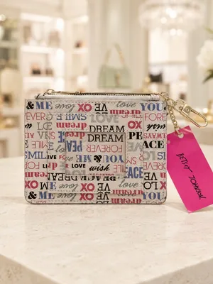 Betsey Johnson Multicolor Word Print Zip Card Holder Keychain Wallet NWT thumbnail 3