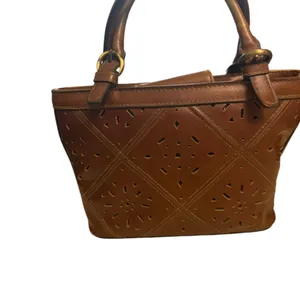 Vintage-Style‎ Brown Faux Leather Handbag Small Tote Purse w/ Cutout Detail Y2K thumbnail 14