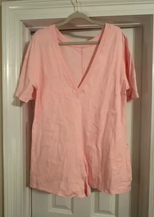 Pink V-Neck Women's Romper thumbnail 1