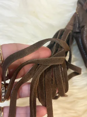 Vintage Lucky Brand Brown Leather Fringe Crossbody Y2K Boho Bag Festival thumbnail 5