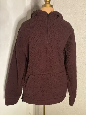 Free Planet Burgundy Sherpa Hoodie S Winter Cozycore Comfy Casual Streetwear NEW thumbnail 1