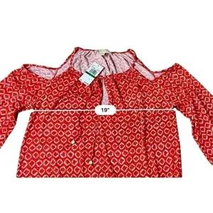 Michael Kors Orange‎ Red Open Shoulder Keyhole Blouse LARGE Bohemian NWT thumbnail 4
