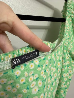 Zara Linen Blend Puff Sleeve Mini Dress in Light Green Floral Daisy Print Size S thumbnail 6