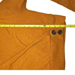 Active USA Ribbed Mustard Wrap Front Soft Crop Top Mustard Y2K Long Sleeve Small thumbnail 7