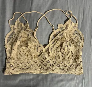 Free People Cream Floral Lace Bralette Size L thumbnail 1