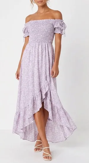 Audrey Parks Francescas Perdita Lavender Floral Smocked High Low Maxi Dress M thumbnail 1