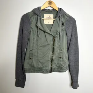 Hollister Green Jean Hooded Utility Biker Jacket thumbnail 4
