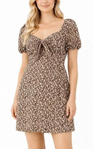 Jessica Simpson floral puff sleeve tie bust mini dress small thumbnail 1