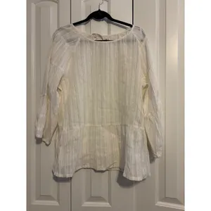 World Market Blouse Boho Cream‎ Gold Metallic Pinstripe Peplum L/XL NWT thumbnail 2